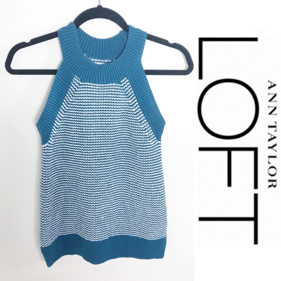 ⚡️ LOFT Teal & White Halter Sweater Tank Vest XS - Picture 2 of 6